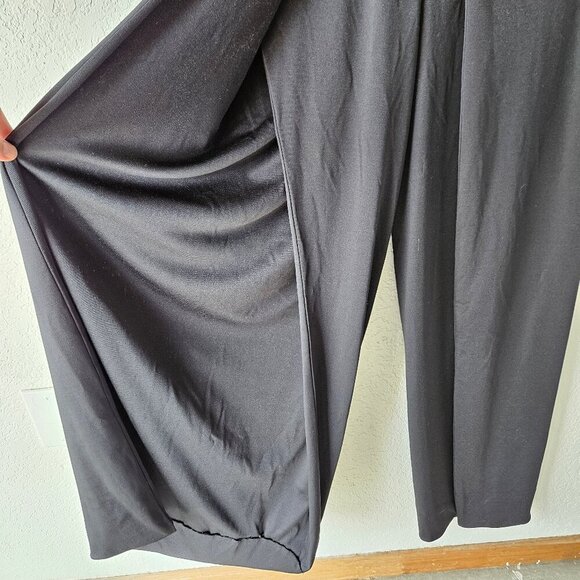Vintage 70s 80s Black Polyester Disco Jumpsuit M Open Leg High Slit V-neck - Picture 5 of 8